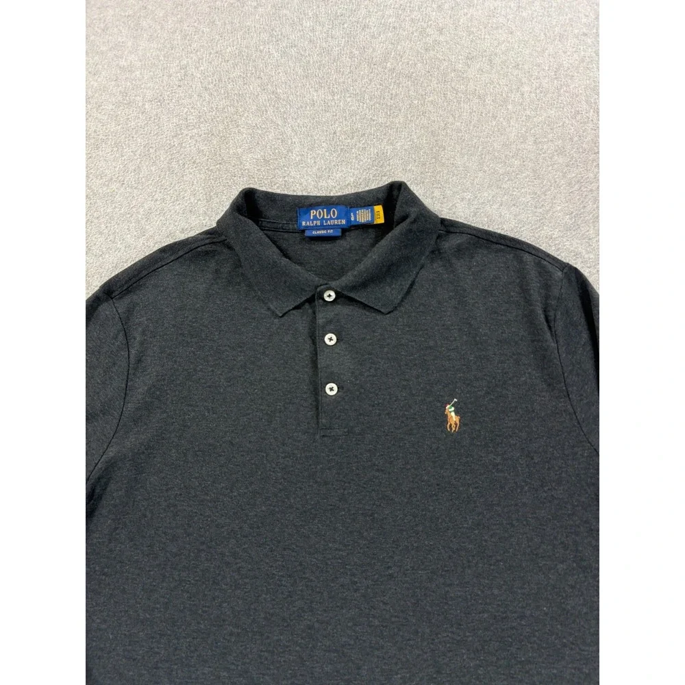 Polo Ralph Lauren Oxford Stitched Logo S/S Polo Shirt (Men's Large) Gray/Black